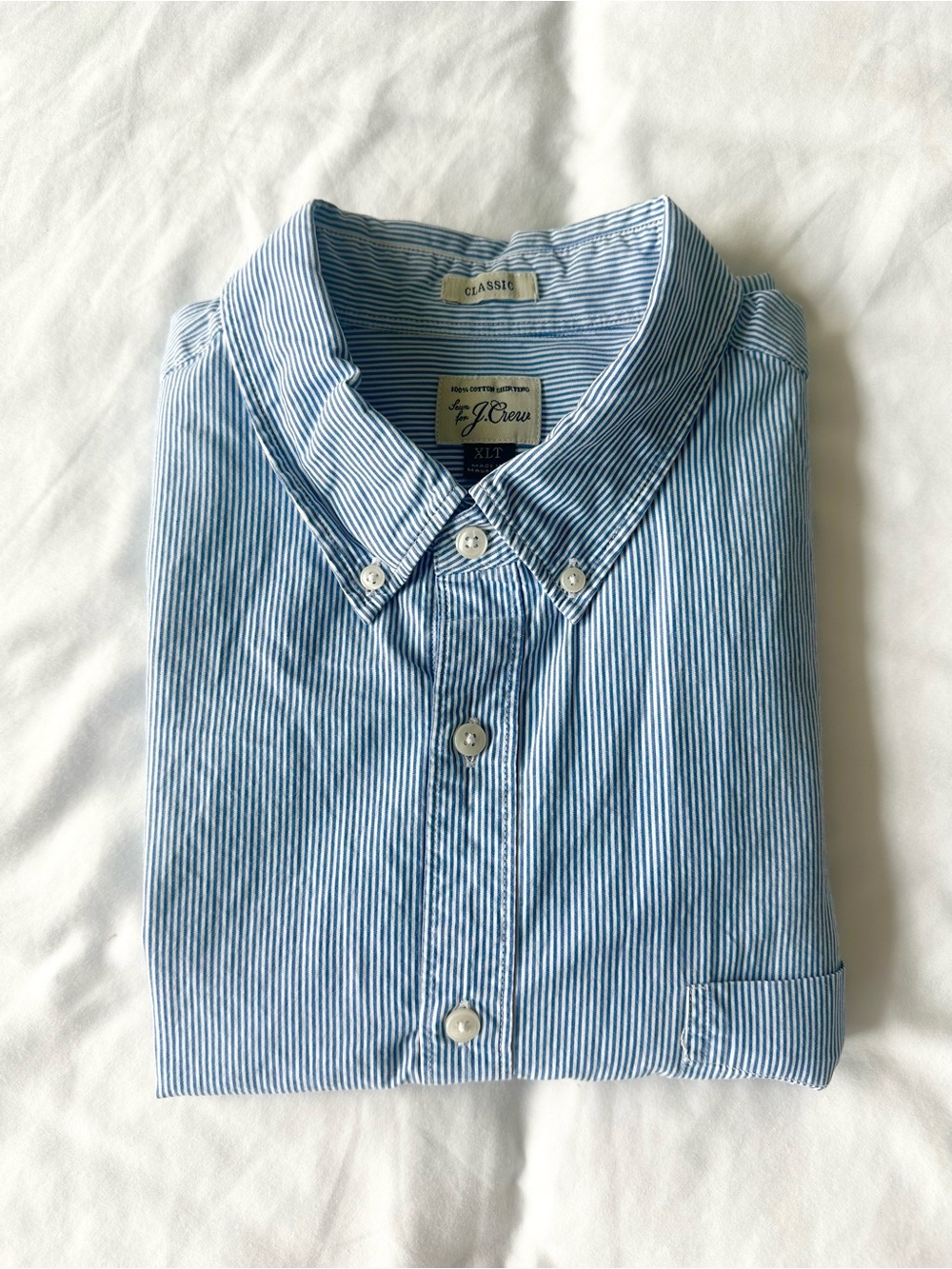 J. CREW Men’s Classic Fit Blue Striped Button-Down Shirt Size XL Tall
